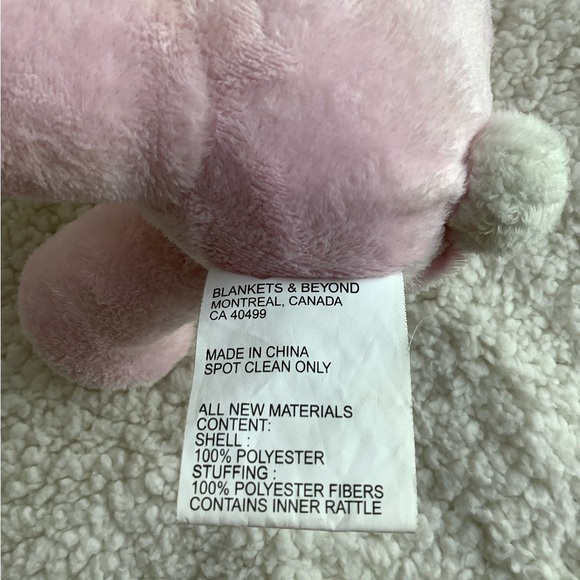 Blankets & Beyond Pink Plush Bunny Rabbit Rattle Embroidered Eyes Stuffed Animal - Picture 6 of 9